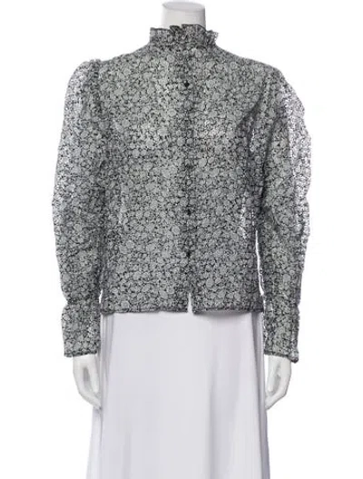 Pre-owned Maje Floral Print Long Sleeve Blouse In Black