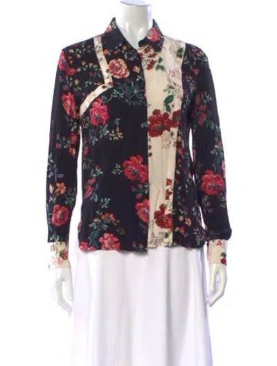 Pre-owned Maje Floral Print Long Sleeve Blouse In Black
