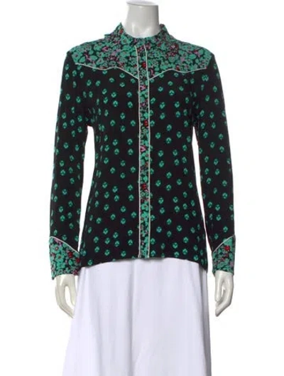 Pre-owned Maje Floral Print Long Sleeve Blouse In Black