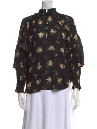 Pre-owned Maje Floral Print Long Sleeve Blouse In Black