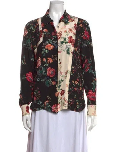 Pre-owned Maje Floral Print Long Sleeve Blouse In Black