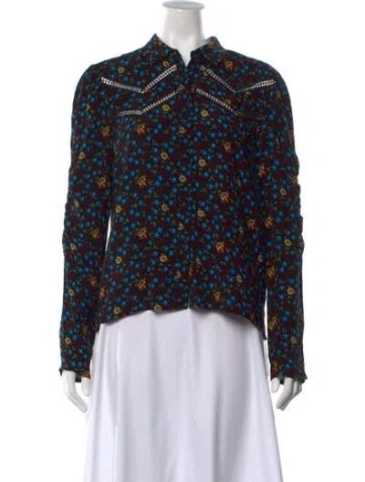 Pre-owned Maje Floral Print Long Sleeve Blouse In Black