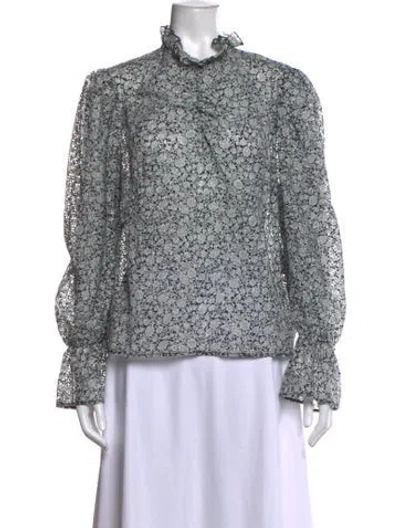 Pre-owned Maje Floral Print Long Sleeve Blouse In Black/grey/white