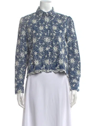 Pre-owned Maje Floral Print Long Sleeve Blouse In Blue