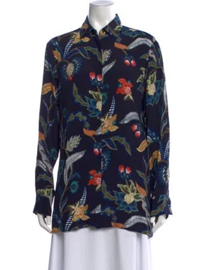 Pre-owned Maje Floral Print Long Sleeve Blouse In Blue