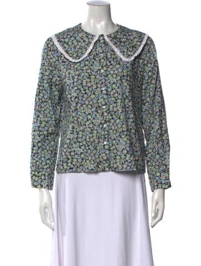 Pre-owned Maje Floral Print Long Sleeve Blouse In Blue