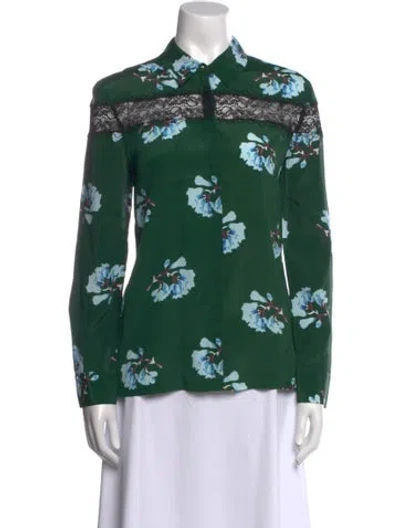 Pre-owned Maje Floral Print Long Sleeve Blouse In Green