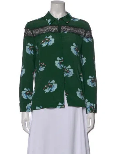 Pre-owned Maje Floral Print Long Sleeve Blouse In Green