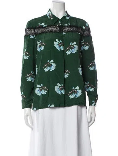 Pre-owned Maje Floral Print Long Sleeve Blouse In Green