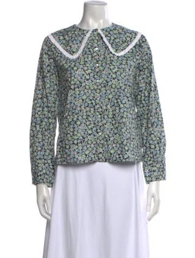 Pre-owned Maje Floral Print Long Sleeve Blouse In Green