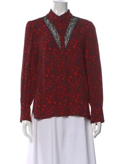 Pre-owned Maje Floral Print Long Sleeve Blouse In Red
