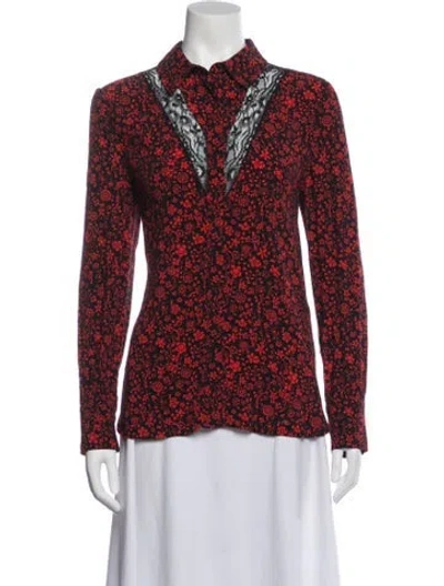 Pre-owned Maje Floral Print Long Sleeve Blouse In Red