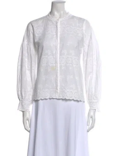 Pre-owned Maje Floral Print Long Sleeve Blouse In White