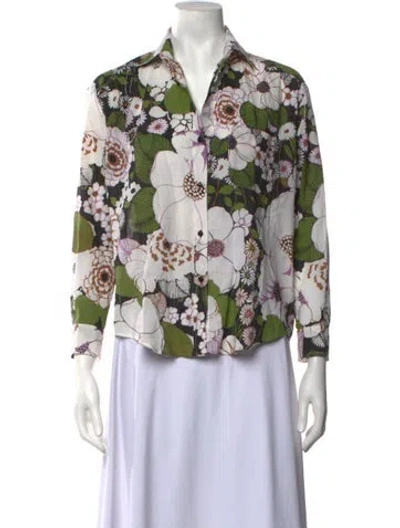 Pre-owned Maje Floral Print Long Sleeve Blouse In White