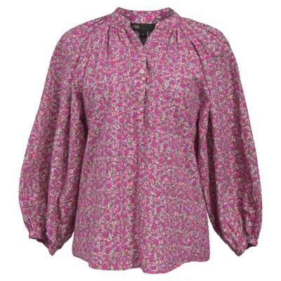 Maje Floral Print Long-sleeved Blouse In Pink Cotton In Purple