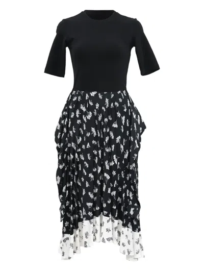 Pre-owned Maje Floral-print Midi Dress In Black