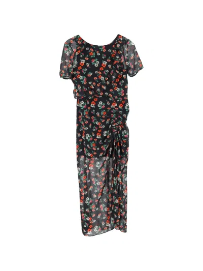 Pre-owned Maje Floral-print Midi Dress In Black