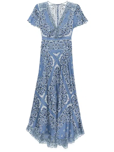 Maje Midikleid Mit Blumen-print In Blau