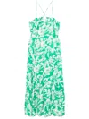 Maje Womens Bicolore Graphic-print Square-neck Woven Midi Dress In Green