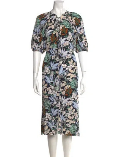 Pre-owned Maje Floral Print Midi Length Dress In Black