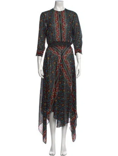 Pre-owned Maje Floral Print Midi Length Dress In Black