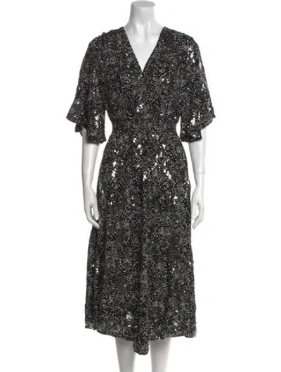 Pre-owned Maje Floral Print Midi Length Dress In Black