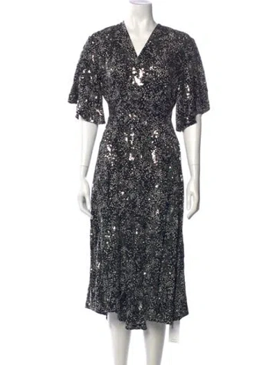 Pre-owned Maje Floral Print Midi Length Dress In Black