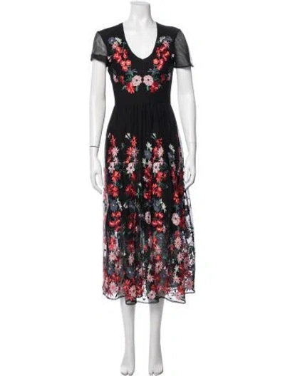 Pre-owned Maje Floral Print Midi Length Dress In Black