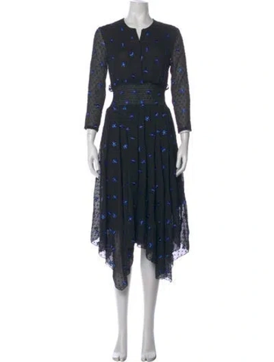 Pre-owned Maje Floral Print Midi Length Dress In Black