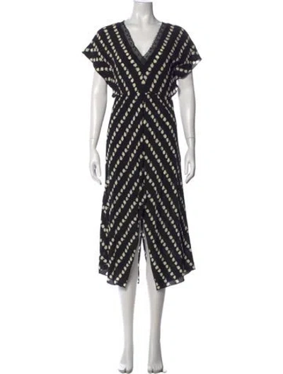 Pre-owned Maje Floral Print Midi Length Dress In Black