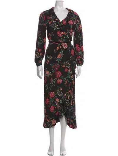 Pre-owned Maje Floral Print Midi Length Dress In Black