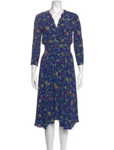 Pre-owned Maje Floral Print Midi Length Dress In Blue
