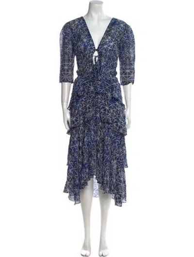 Pre-owned Maje Floral Print Midi Length Dress In Blue