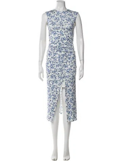 Pre-owned Maje Floral Print Midi Length Dress In Blue