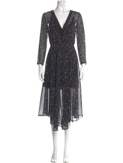 Pre-owned Maje Floral Print Midi Length Dress In Gray