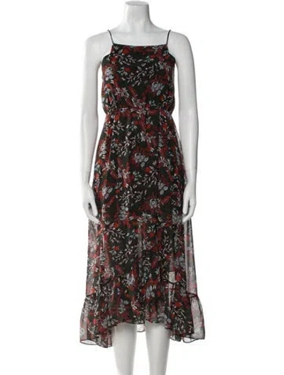 Pre-owned Maje Floral Print Midi Length Dress In Green