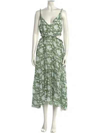 Pre-owned Maje Floral Print Midi Length Dress In Green