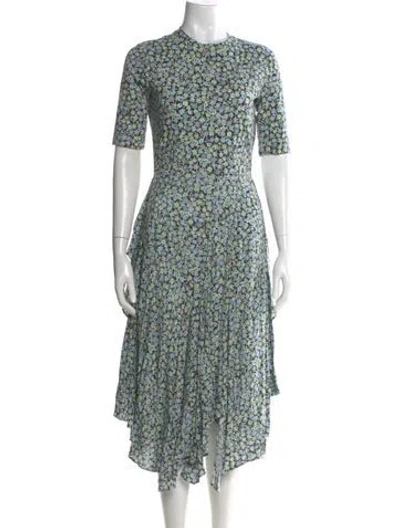 Pre-owned Maje Floral Print Midi Length Dress In Green