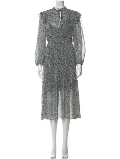 Pre-owned Maje Floral Print Midi Length Dress In Green