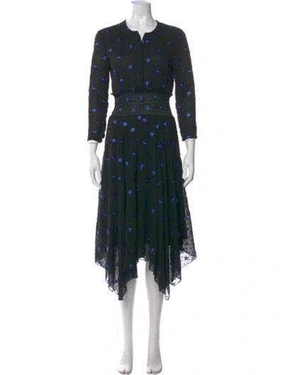 Pre-owned Maje Floral Print Midi Length Dress In Green