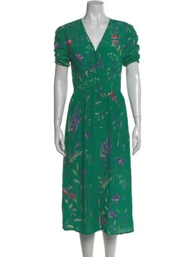 Pre-owned Maje Floral Print Midi Length Dress In Green