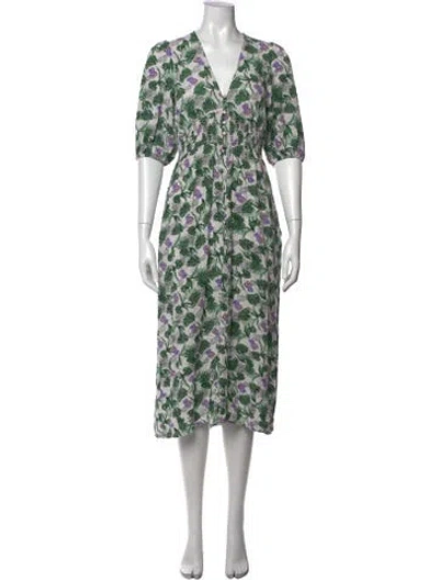 Pre-owned Maje Floral Print Midi Length Dress In Green