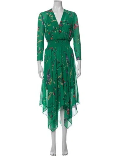 Pre-owned Maje Floral Print Midi Length Dress In Green