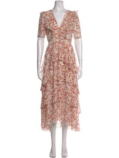 Pre-owned Maje Floral Print Midi Length Dress In Neutral