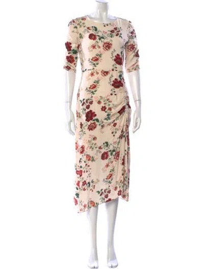 Pre-owned Maje Floral Print Midi Length Dress In Neutral