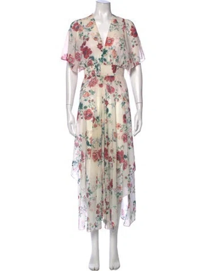 Pre-owned Maje Floral Print Midi Length Dress In Neutrals