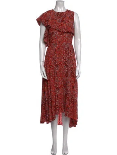 Pre-owned Maje Floral Print Midi Length Dress In Orange