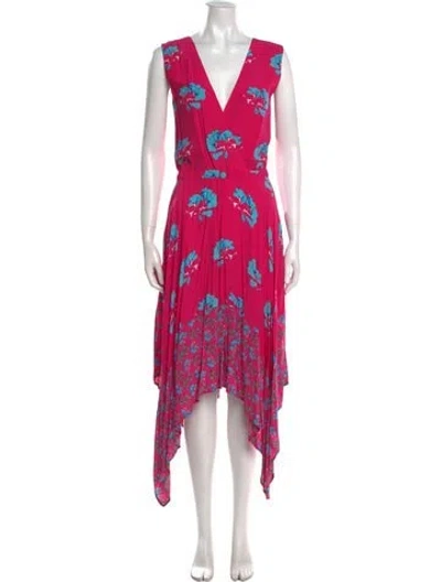Pre-owned Maje Floral Print Midi Length Dress In Pink