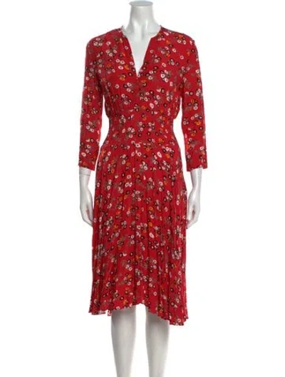 Pre-owned Maje Floral Print Midi Length Dress In Red