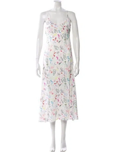 Pre-owned Maje Floral Print Midi Length Dress In White